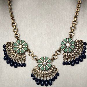 J. Crew Bohemian Navy and Rhinestone Statement Necklace